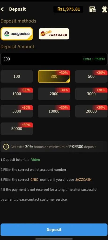 withdrwal and deposit interface